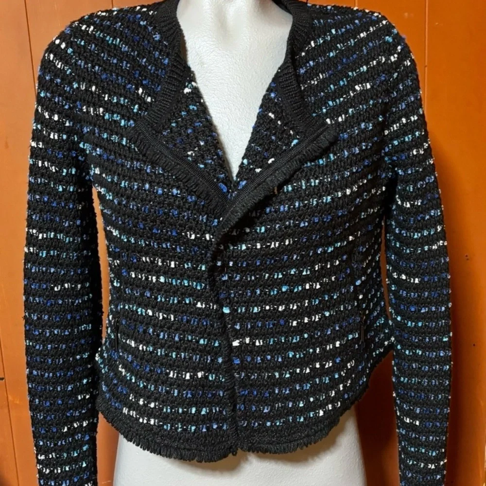 WHBM White House Black Market Sweater Jacket Blue Tweed XS - Picture 4 of 12